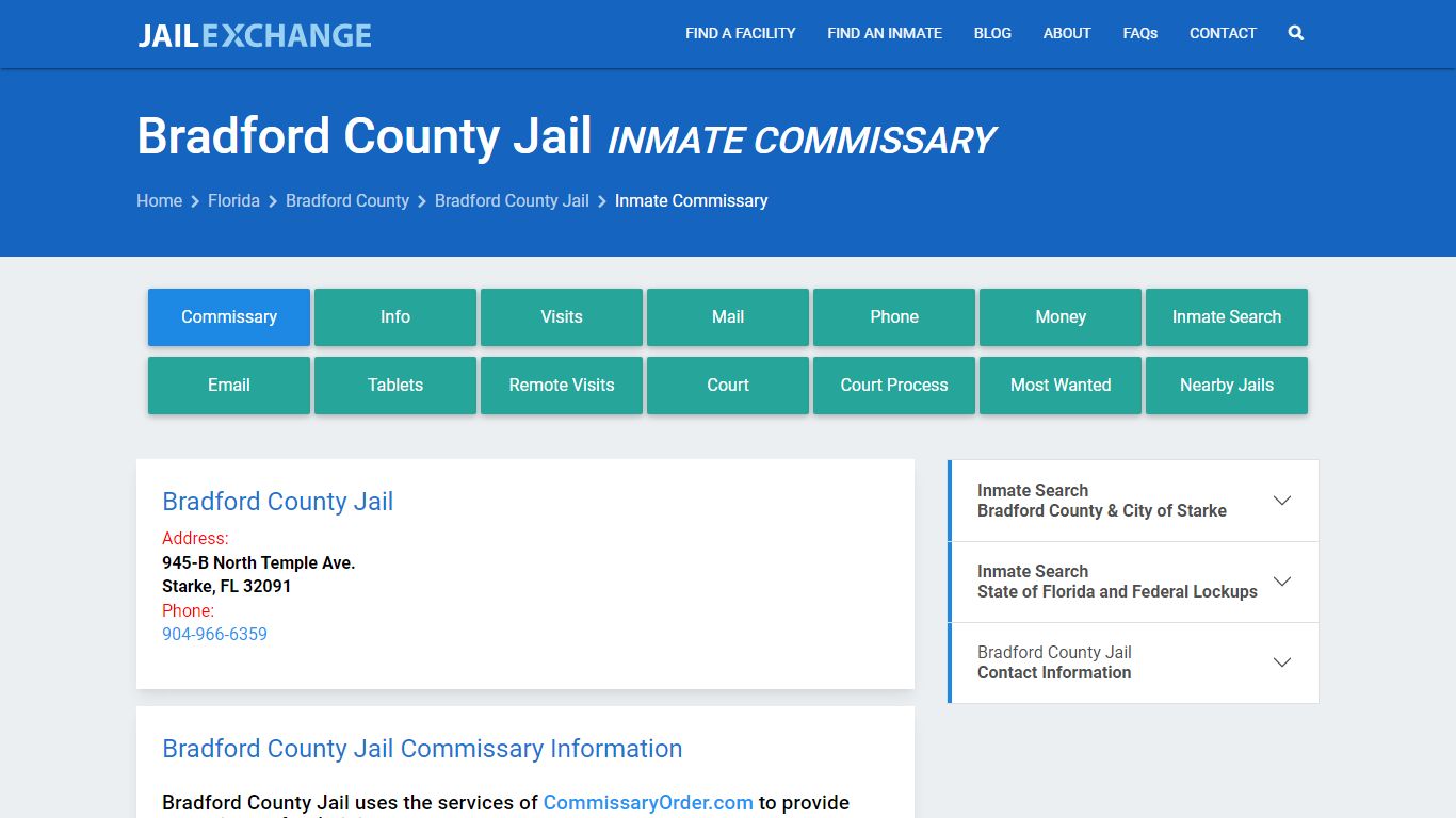 Inmate Commissary, Care Packs - Bradford County Jail, FL