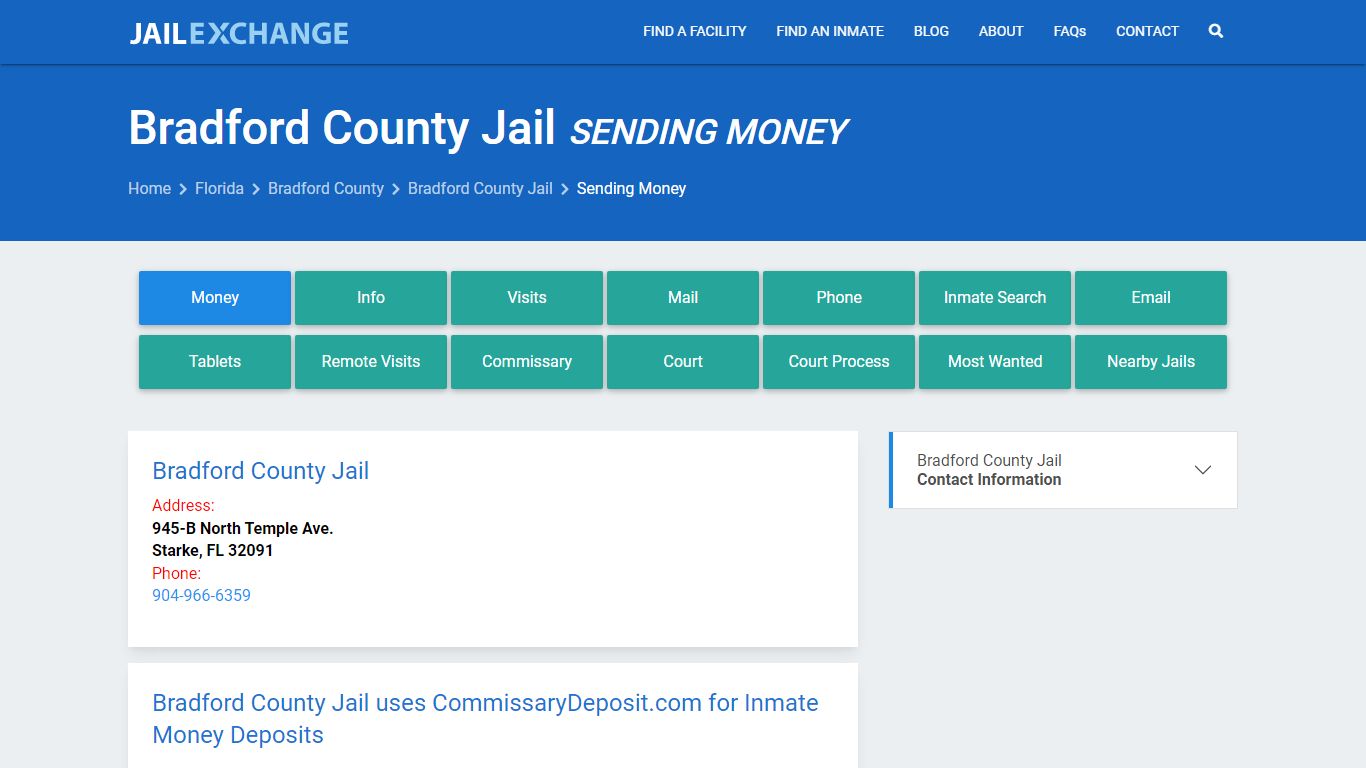 Send Money to Inmate - Bradford County Jail, FL - Jail Exchange