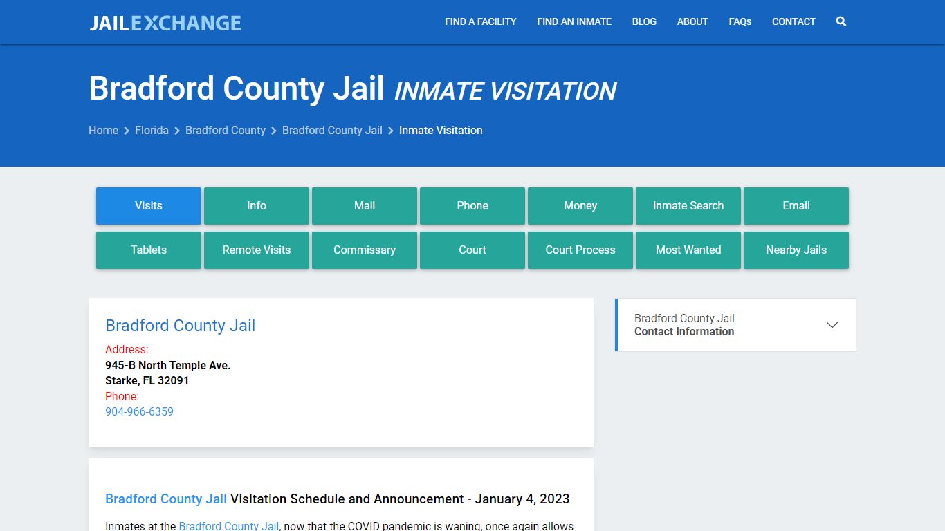 Inmate Visitation - Bradford County Jail, FL - Jail Exchange